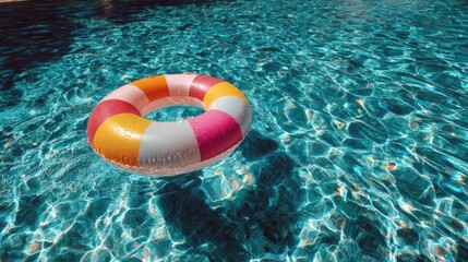Floating buoy in childs swimming pool, colorful and bright setting