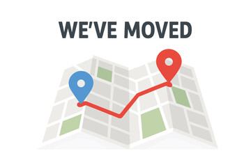 We Have Moved Vector Illustration Concept with Folded Paper Map Showing Moving Address Location and Route Navigation for New Office Relocation and Changed Address