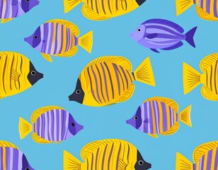 Naklejka premium Colorful fish pattern on a light blue background