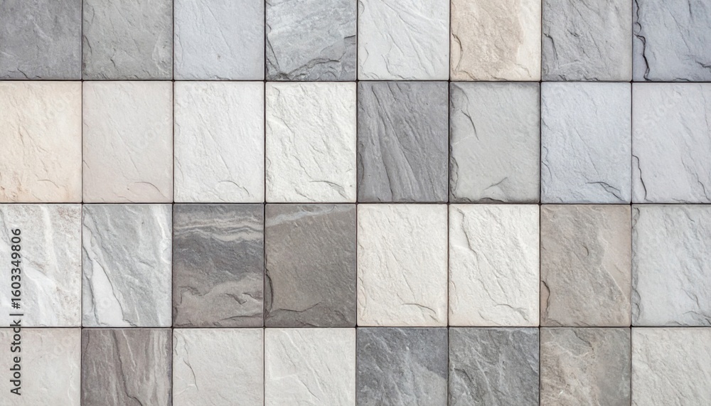 Poster close up gray stone square tiles pattern texture on wall background