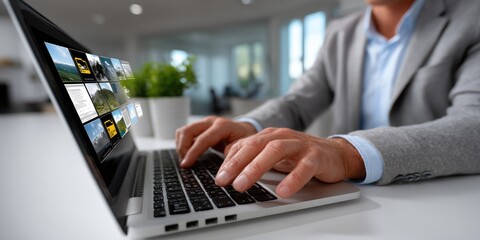 Intelligent system: futuristic hands, glowing panel, tech evolution, workspace harmony, virtual input, data stream, analytical logic, AI innovation, screen reflection, modern thinking