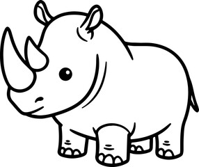 Cute Cartoon Rhino Outline for Kids Coloring Page – Black and White Animal Illustration