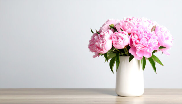 Vase mit Pfingstrosen auf Tisch 