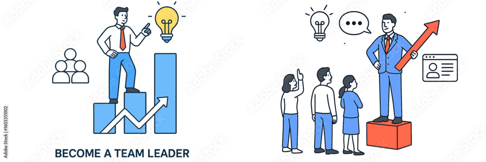 Poster steps to becoming an effective team leader with clear communication and guidance in a professional s