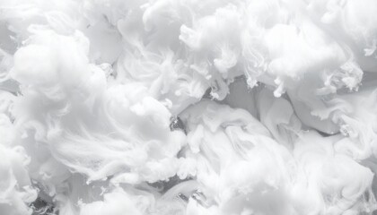 Closeup of Soft White Cotton Texture Heap and Abstract Fiber Background