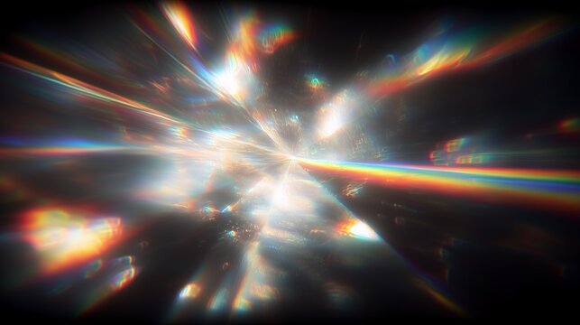 Prismatic light burst with rainbow spectrum and lens flare effect