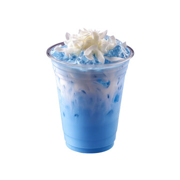 Refreshing Blue Coconut Iced Drink in Plastic Cup