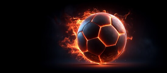 Fiery football blazing with flames against a dark background