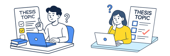 Students brainstorming and finalizing thesis topics in a study environment during daytime