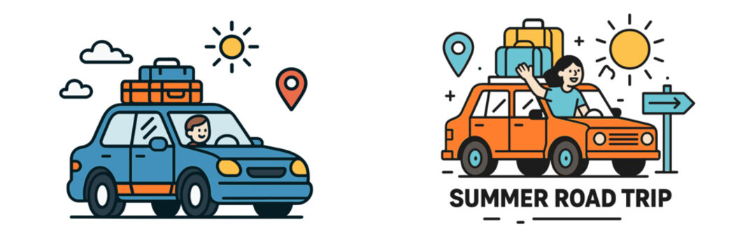 Exciting summer road trip adventures with family and friends in colorful cars - Powered by Adobe