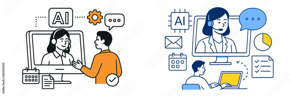 Aufkleber virtual communication and ai assistance enhance customer service in modern workplaces through effici