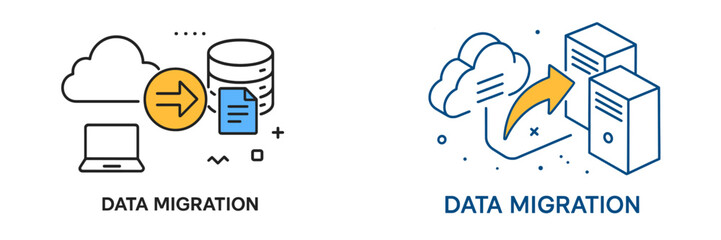 Visual representation of data migration process including cloud and server interaction for seamless data transfer