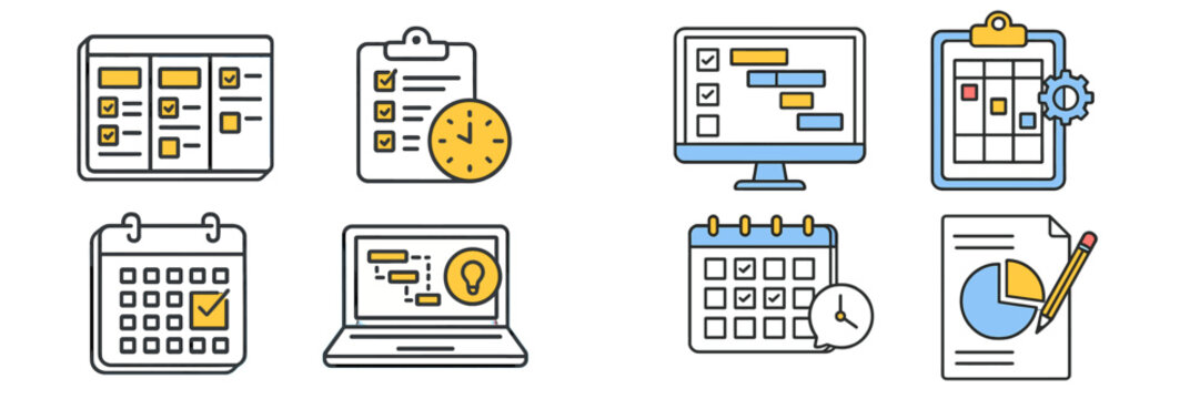Workflow management tools represent various tasks, deadlines, and progress tracking in an organized manner