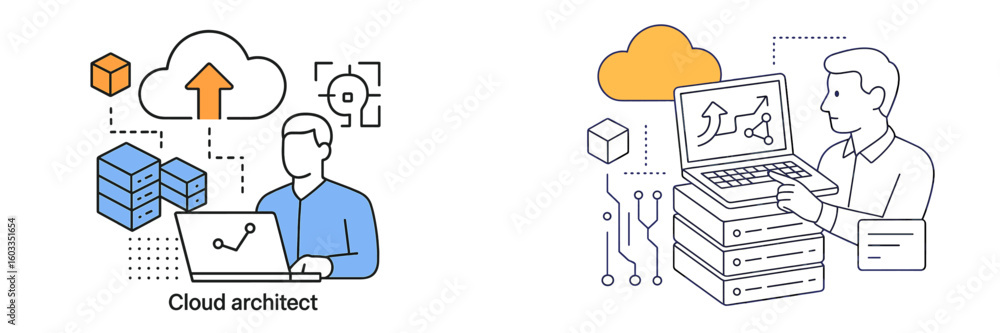 Aufkleber cloud architect designing solutions with data stacks and cloud storage in a modern workspace