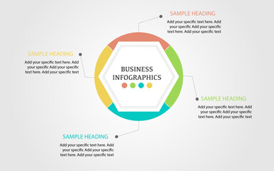 Circle infographics with four options, Hexagon with circle shape infographics