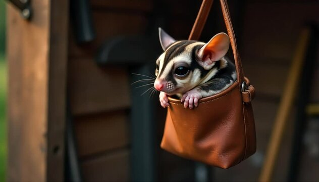 Sugar glider softly crying in pouch