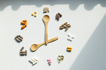 taking pills vitamins or supplements conceptual image