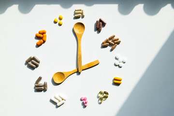 taking pills vitamins or supplements conceptual image