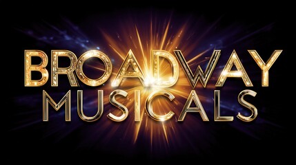 gold illustration says "BROADWAY MUSICALS" sign, banner, wallpaper, backdrop