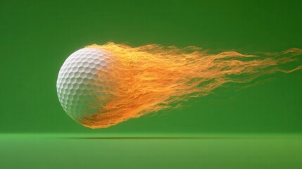 golf ball with long-trailing flames, smokeless fire,  isolated green screen background  