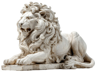 Obraz premium Majestic lion sculpture museum display art indoor front view. Isolated on transparent background, png.