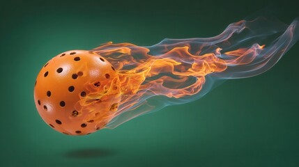 pickleball with long-trailing flames, smokeless fire,  isolated green screen background  