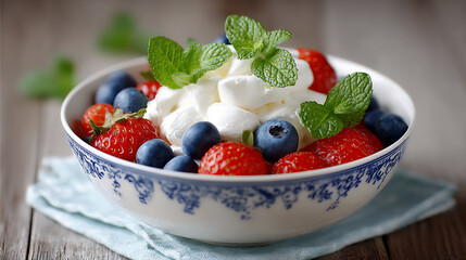 eton mess with crushed meringue, whipped cream, and mixed berries