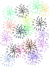 Colorful starbursts in various shades on white background  