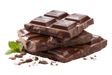 Delicious chocolate bars gourmet store food photography bright setting. Isolated on transparent background, png.