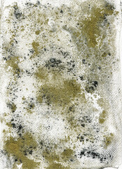 Abstract watercolor texture with gold, bronze and black ink splashes and crystal-like patterns, perfect for backgrounds, creative design projects, or artistic digital compositions.