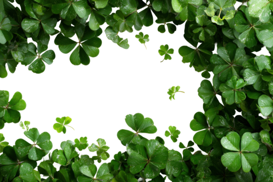 Exploring green nature clovers close-up. Isolated on transparent background, png.