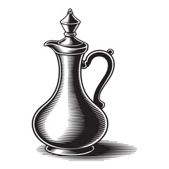 Black and white vector illustration of an ornate antique pitcher
