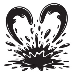 Black ink splash forming a heart shape on a white background
