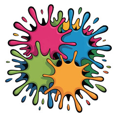 Overlapping colorful paint splatters creating an abstract design with outlines