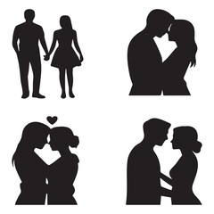 Silhouette illustrations of couples in love and romantic relationships