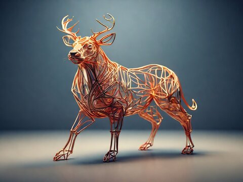3d wareframe deer statue illustration background