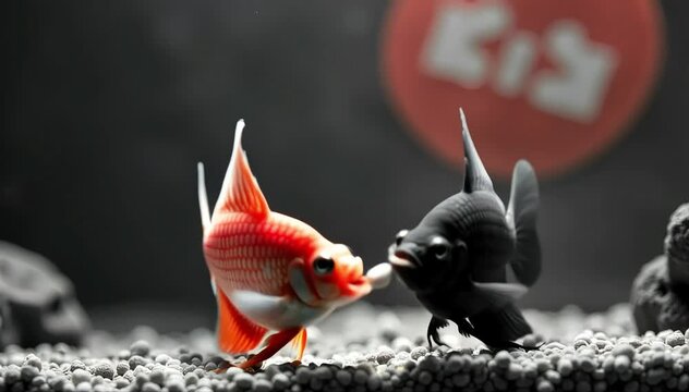 Swordtail fish eating floating flakes