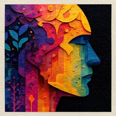 Colorful Abstract Human Profile Illustrating Brain Diversity and Neurodiversity

