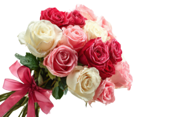 Beautiful rose bouquet arrangement floral display studio close-up. Isolated on transparent background, png.