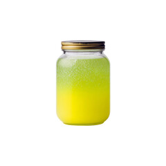 Refreshing Two-Layered Yellow and Green Drink in Glass Jar with Gold Lid