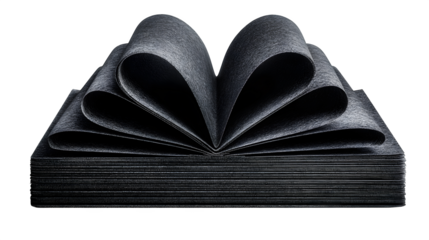 Unfolding textured dark pages creating a dramatic abstract heart shape, elegant visual concept