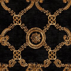 baroque gold chain pattern seamless fabric print luxury vintage style.