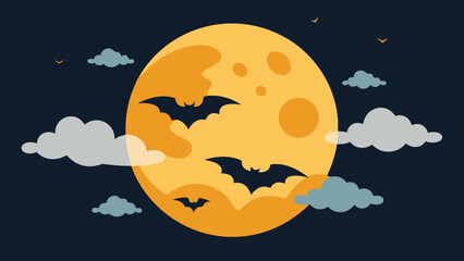 full moon with bats and clouds  vintage halloween background
