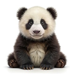 Naklejka premium Adorable baby panda bear cub sitting portrait cute animal wildlife species zoo isolated on white background