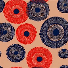 afro pop wax print large radial motifs sand base vermilion indigo seamless.