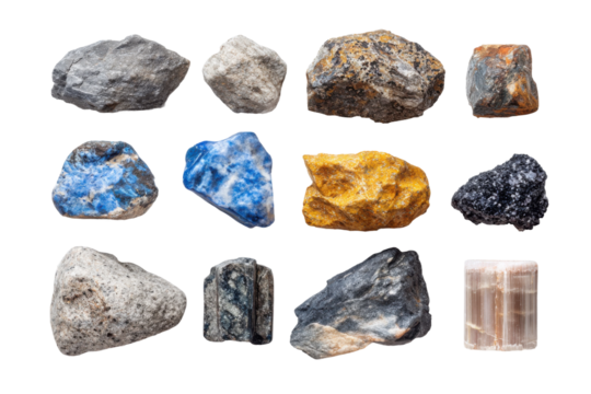 Exploring unique rocks and minerals natural landscape photography. Isolated on transparent background, png.