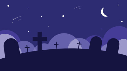 Naklejka premium halloween graveyard under starry sky vector background