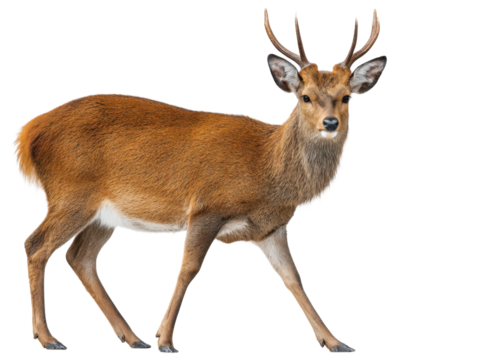 Deer walking in natural habitat wildlife photography outdoor scene. Isolated on transparent background, png.