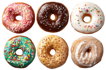 Delicious donuts display bakery food photography cozy atmosphere. Isolated on transparent background, png.