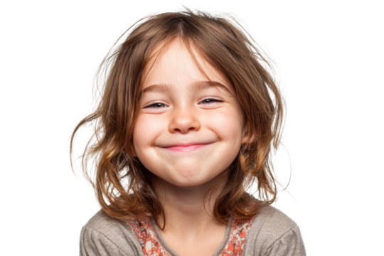 Smiling child portrait studio photography bright cheerful. Isolated on transparent background, png.